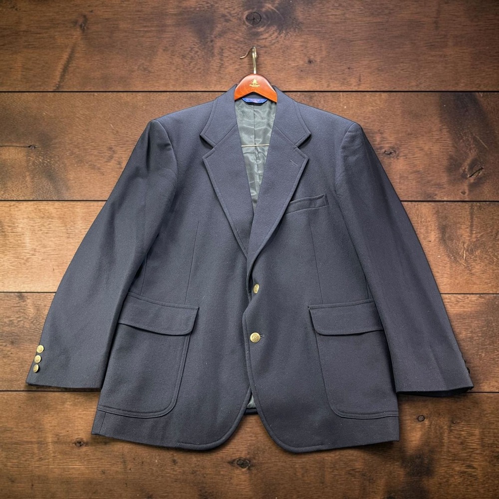 Pendleton Mens Navy Blazer 100% Virgin Wool Sport Coat Bronze Buttons 44R